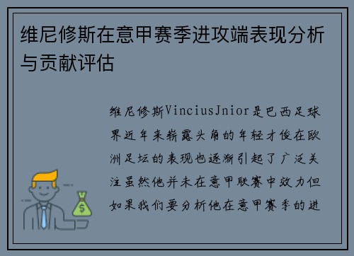 维尼修斯在意甲赛季进攻端表现分析与贡献评估
