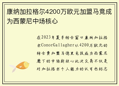 康纳加拉格尔4200万欧元加盟马竞成为西蒙尼中场核心